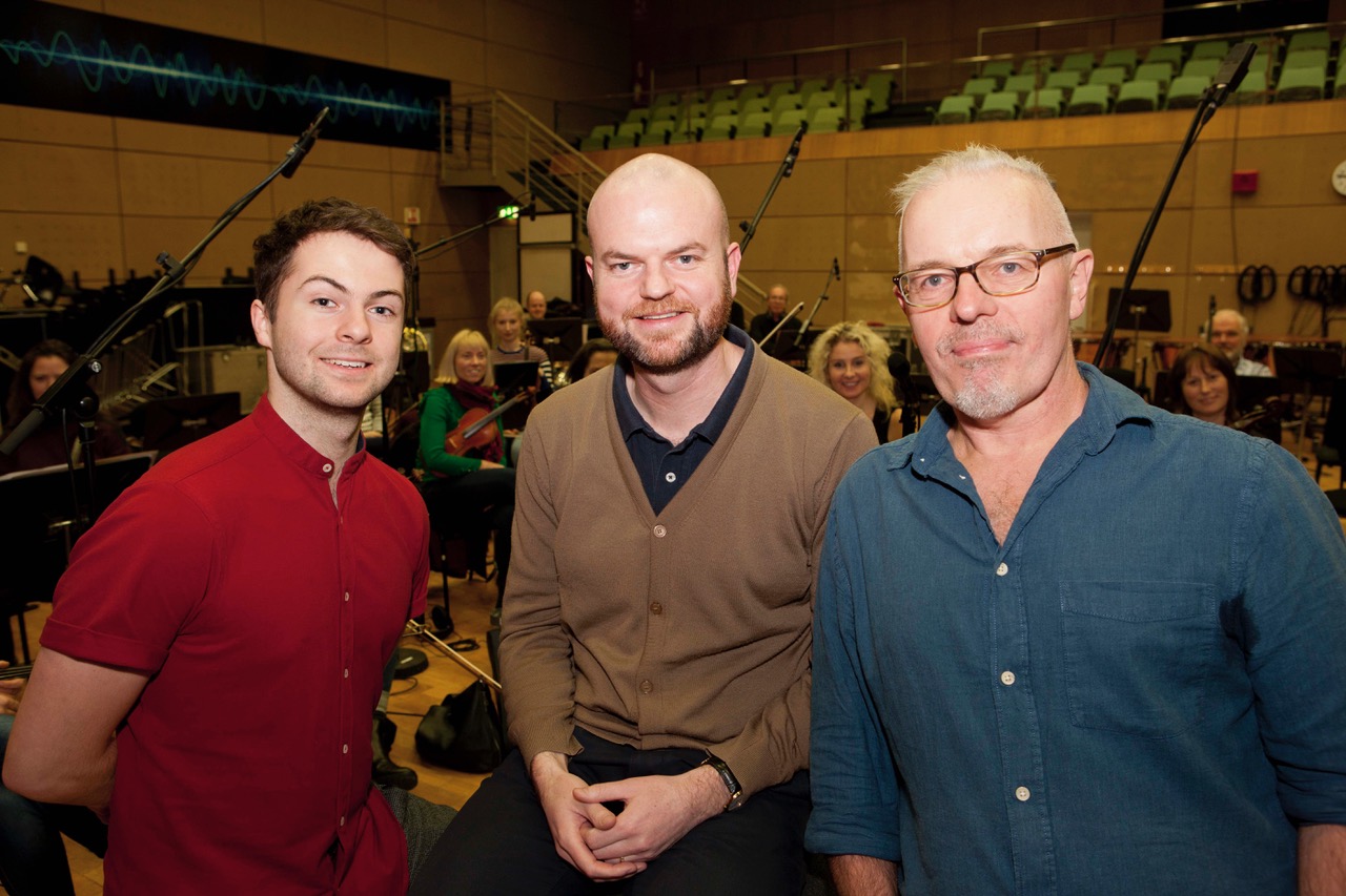 Alex Murphy, conductor Gavin Maloney and composer Ray Harman with the RTE Concert Orchestra 2 AR