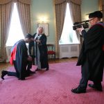 Lenny Abrahamson records Dr Annie Doona,President Dun Laoghaire Institute of Art, Design and Technology as she helps Bressie gown up for the ceremony. Pics Brian Farrell