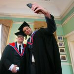 Oscar-nominated director Lenny Abrahamson and Irish musician Niall Breslin (Bressie) receive Honorary Fellows of the Institute of Art, Design + Technology, Dun Laoghaire at a ceremony in the RDS Dublin. Photo Shows. Bressie ( who described himself as a selfie stick) takes a selfie with director Lenny Abrahamson beforereceiving their Honorary Fellows of the Institute of Art, Design + Technology, Dun Laoghaire at a ceremony in the RDS Dublin. Pics Brian Farrell