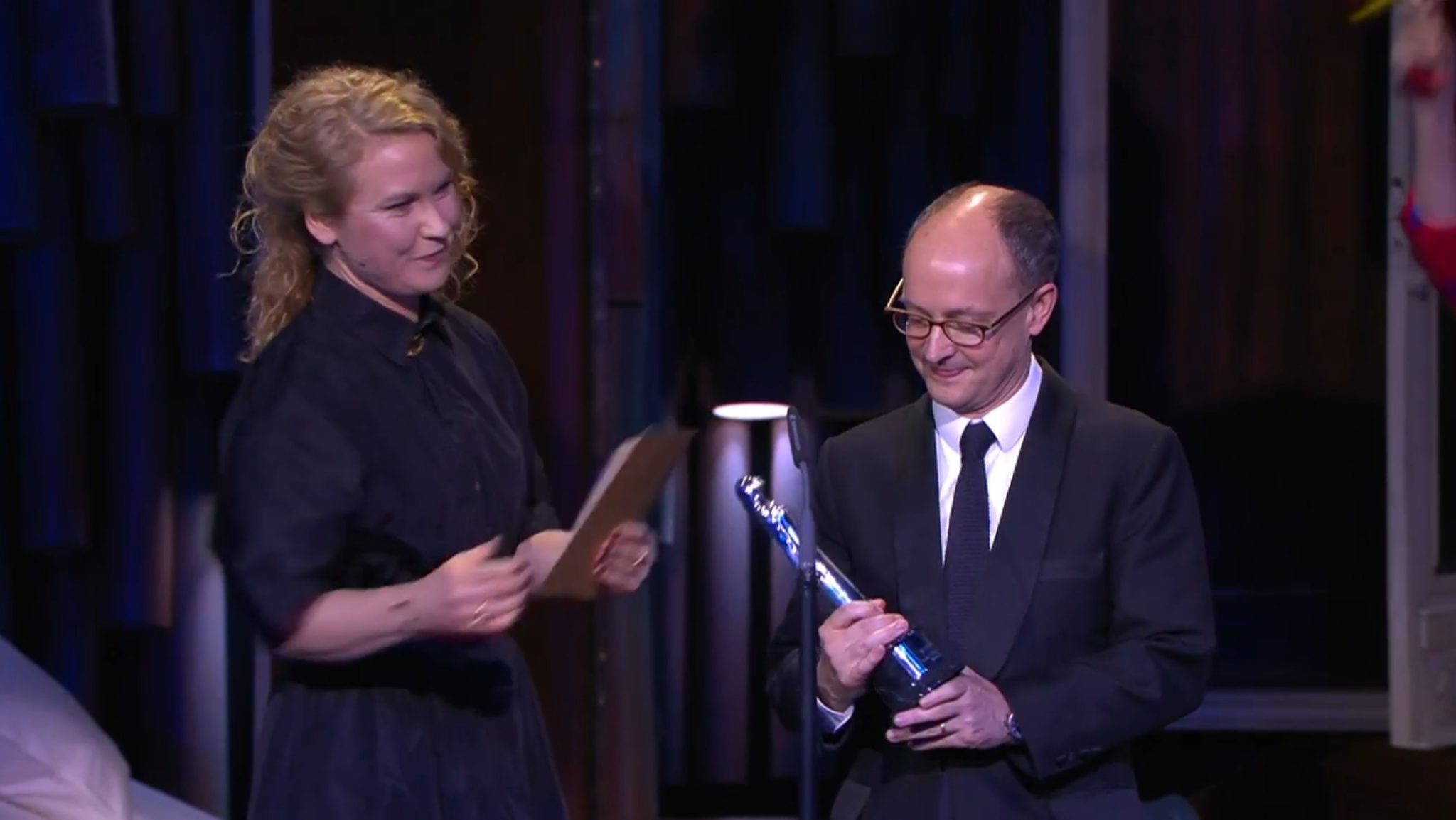 Ed Guiney of Element Pictures receives the award for Best Comedy at the 32nd European Film Awards