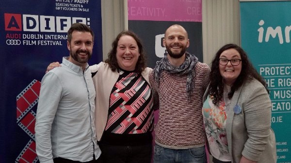 Richard Molloy of Audi Ireland with the bursary-winning team from Pink Kong Studios Aoife Doyle, Denis James Ryan and Niamh Herrity.