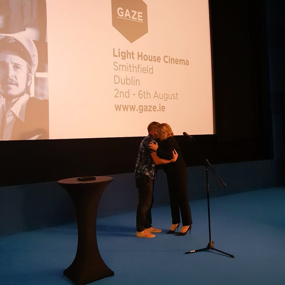 rish film director John Butler conferring our inaugural Vanguard Award to former President Mary McAleese at GAZE Film Festival in Light House Cinema