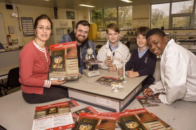 Exploring the Science of Cinema at The Bish this week, students helped the JFF launch this year’s programme. (L-R) Annette Maye, Gar O’Brien, Richard Iredale, Fergus Foley and Temyifade Adedeji.