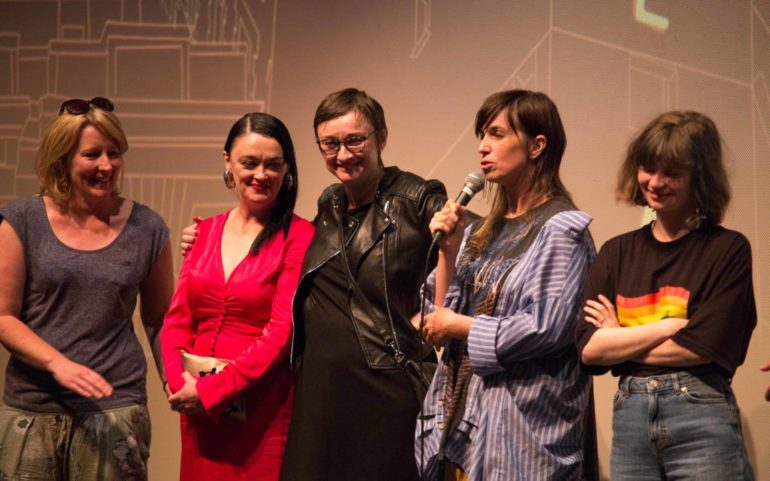 Louise Gallagher (centre) with the A Bump Along the Way crew at the Galway Film Fleadh