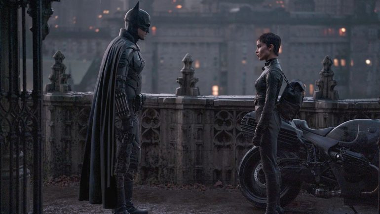 Robert Pattinson as Batman and Zoe Kravitz as Catwoman in The Batman