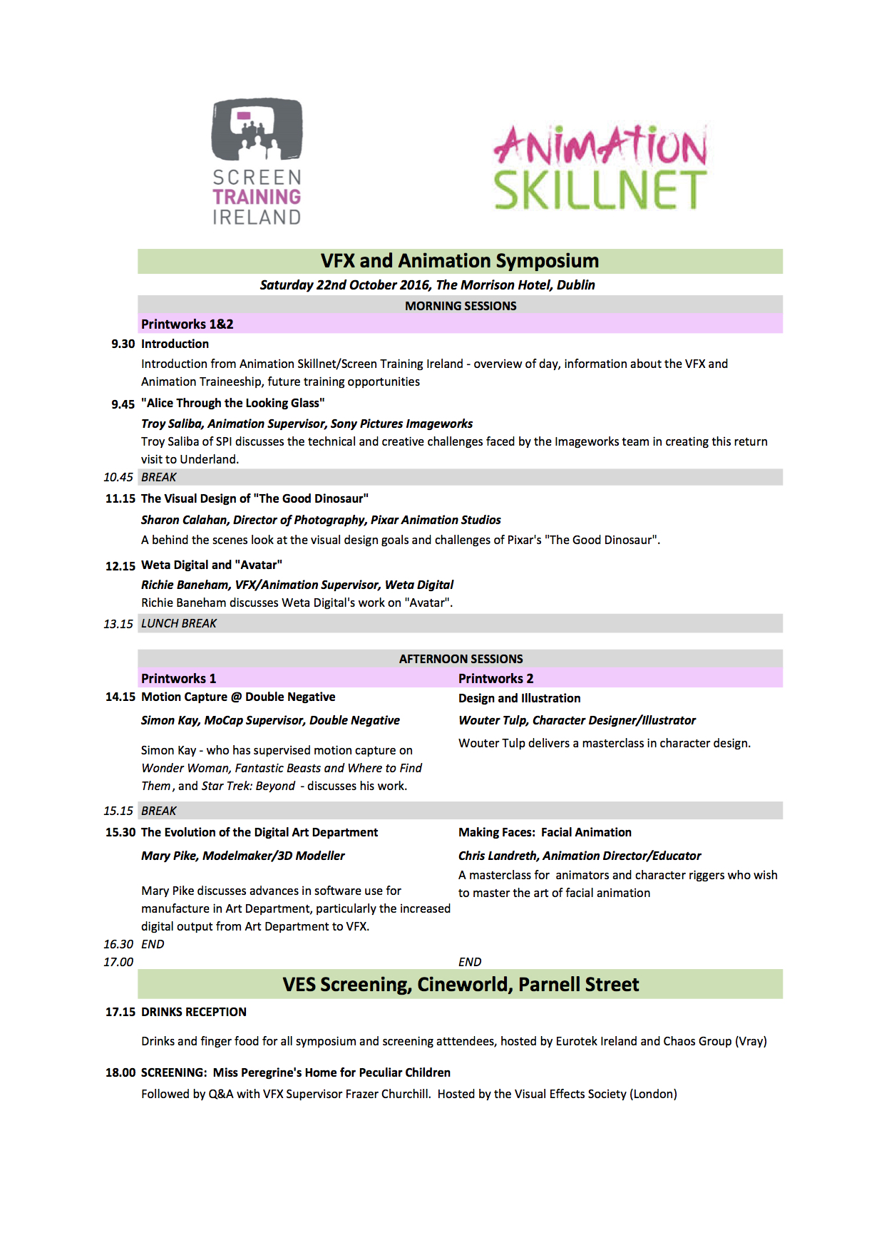 VFX and Animation Symposium Schedule