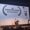 Director Laura O'Shea collects the Tiernan McBride Award for Best Short Drama at the 34th Galway Film Fleadh