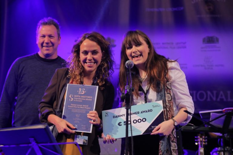 Nu Boyana Film Studios’ CEO Yariv Lerner, Nathalie Biancheri, and Producer Jessie Fisk with the award for Wolf